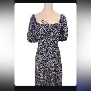 Navy Floral Cottage Core Puff Milkmaid Sleeve Square Neck Top